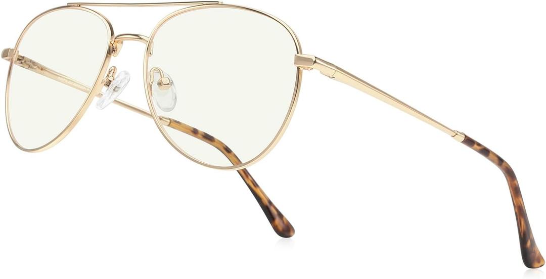 Aviator Reading Glasses for men and Women Blue Light Blocking Lens Spring Temple (Gold)