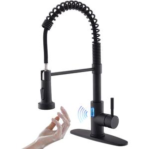 OWOFAN Touchless Kitchen Faucet with Pull Down Sprayer LED Light Single Handle Kitchen Sink Faucet Motion Sensor Smart Hands-Free Black