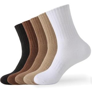 VoJoPi Wool Socks for Women, Thermal Warm Hiking Boot Socks for Winter, Thick Cozy Cushioned Work Crew, 5 Pairs (Brown/Coffee/Khaki/Black/White)