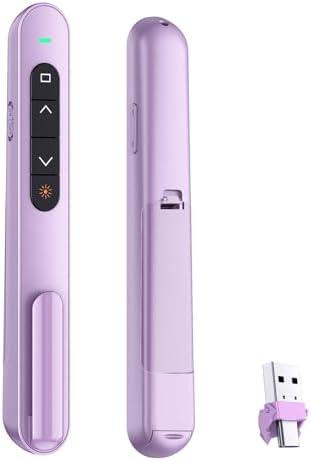 QUI Presentation Clicker for PowerPoint, RF 2.4GHz USB C Wireless Presenter Remote with Volume Control, PowerPoint Clicker Slide Advancer for Mac, Windows, Laptop, Keynote, Purple