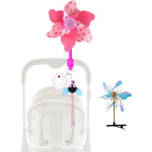 Spinning Windmill Stroller Identification Hanger, Easy-Clip Stroller Tag with Vibrant Ribbons and Name Tag, Instantly Spot Your Stroller in Crowded Parks, Airports, Shopping Malls (Pink Little Flower)