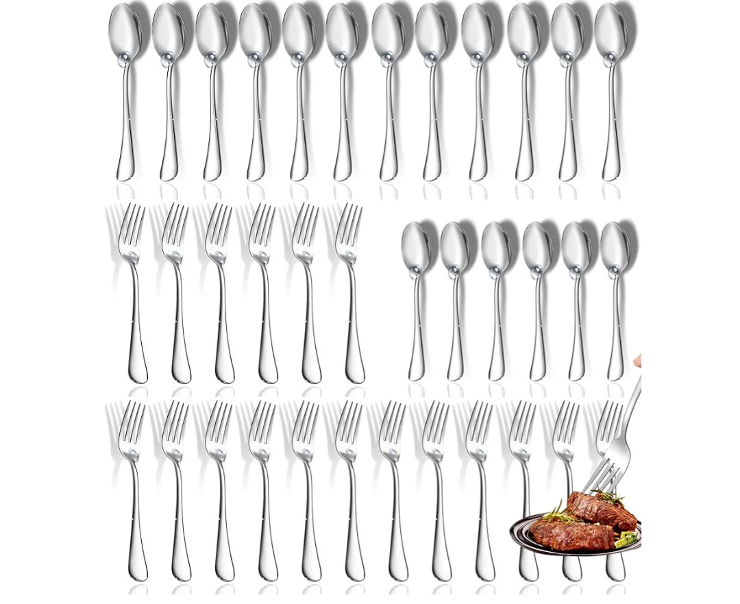 Spoons and Forks Set, Set of 30 Top Food Grade Stainless Steel Forks and Spoons Silverware Set, Kitchen Utensils Forks (8 Inch) and Spoons (6.69 Inch) Cutlery Set, Mirror Finish & Dishwasher Safe