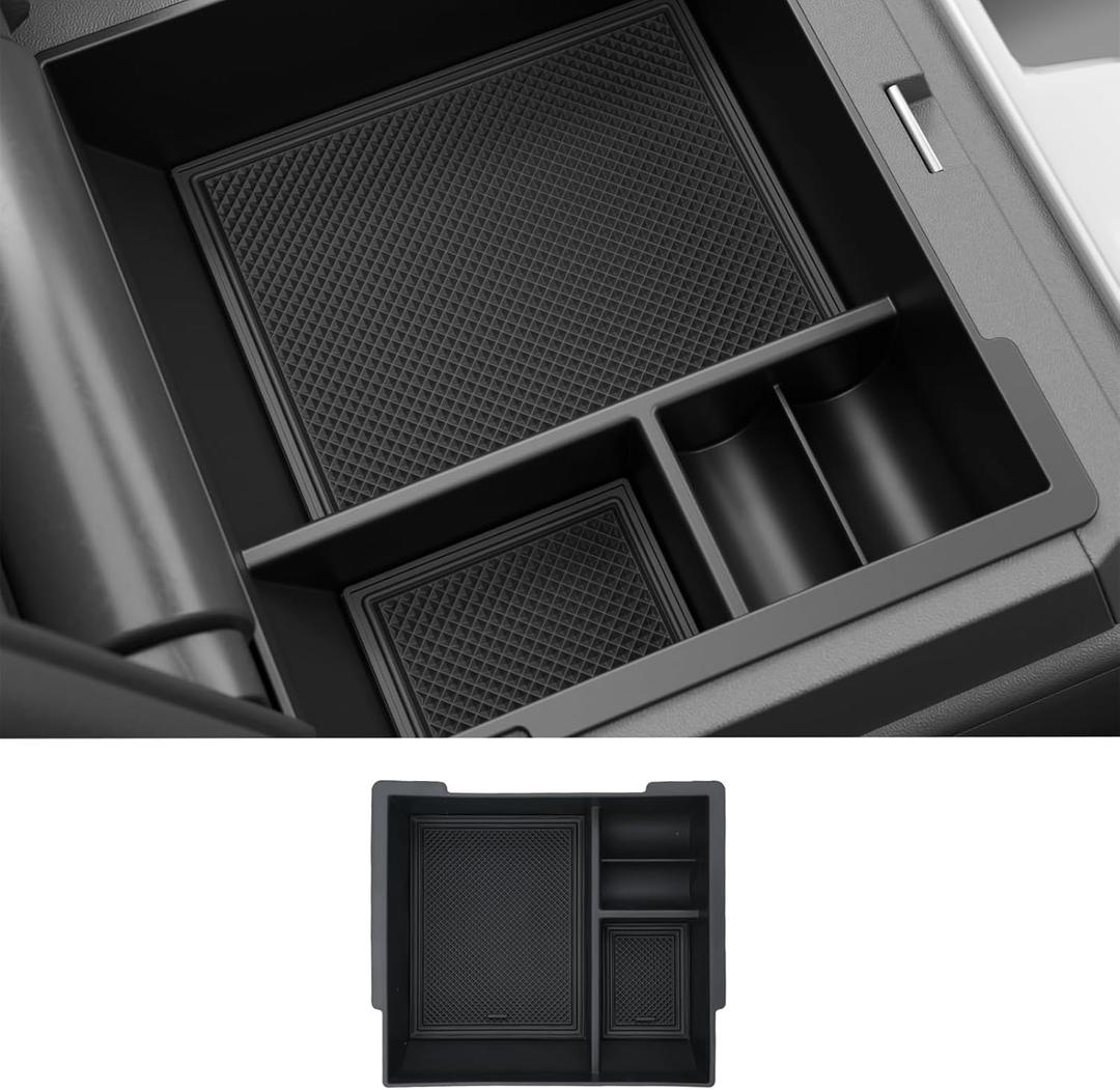 Center Console Organizer Box Compatible with 2025 2026 Toyota 4Runner Armrest Cubby Drawer ABS Storage Box with Silicone Pads for 4 Runner Accessories