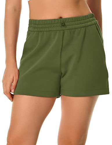 Colorfulkoala Women's High Waisted Ultra Soft Athletic Jersey Shorts Casual Summer Lounge Pants with Pockets (M, Olive Green)
