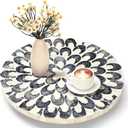 Mother of Pearl Lazy Susan for Table Turntable Organizer Wood Round Spinning Tray Rotating for Kitchen Cabinet Counter Spice Pantry 12 Inch(Floral Pattern)