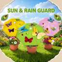 3 pack Plants Umbrellas for Outdoor Plants, Garden Small Umbrellas for Potted Plants & Garden Beds Provide Sun Shade and Rain Protection with 12 Butterflies and 8 Insect Accessories