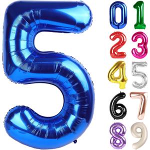 5 Balloon - Metallic Blue Birthday Number Balloons, 40 Inch Large Foil Balloons for Men Women Boys Girls Metallic Blue Themed Birthday Decorations