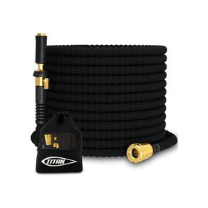 TITAN Flexible Garden Hose 50FT – Ultra Lightweight, Heavy Duty Water Hose with Brass Fittings & Jet Nozzle – Kink-Free, Non-Expanding, Durable Fabric Hose for Yard, Lawn, Car Wash, Outdoor Use