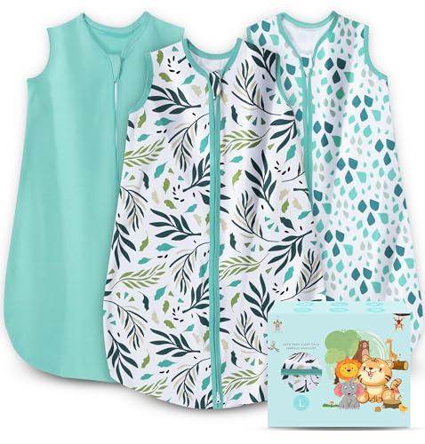 Cute Castle Baby Sleep Sack - Lightweight 100% Cotton 2-Way Zipper TOG 0.5 Infant Wearable Blanket, Newborn Essentials Toddler Sleep Clothes (3 Pack Green) 12-18 Months