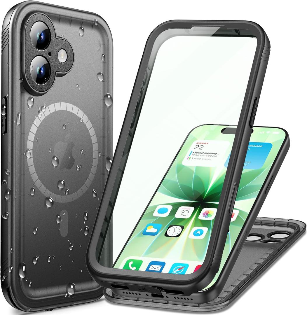 Cozycase for iPhone 17 Waterproof Case Full-Body Bumper Shockproof Dustproof Cases with Built-in Screen Protector &Camera Control Compatible with MagSafe,Drop Proof 17 Cover Frosted Black