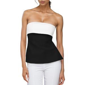 Strapless Tube Tops for Women Backless Going Out Bandeau Top Sexy Trendy Off Shoulder Side Split Summer Bustier Tops (Large, Colorblock-01)