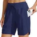 Willit Women's 7" Athletic Running Shorts Long Workout Hiking Shorts Quick Dry High Waisted Active Zipper Pocket (X-Large, Navy Blue)