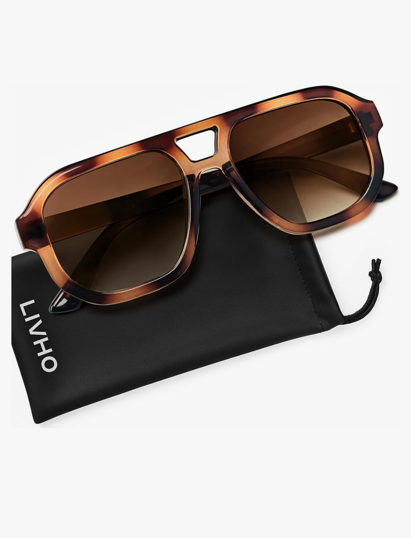 livho Trendy Polarized Square Aviator Sunglasses Women Men Square Eyewear Frame, Retro Sun Glasses for Women Men 2025 Shades
