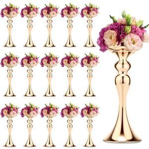 Sadnyy 16 Pcs Metal Flower Arrangements Stand Metal Wedding Centerpiece Stand Tall Table Decor Flower Vase for Wedding Reception Centerpieces Event Party Hotel Home Decor(12.6 Inch,Gold)