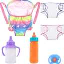 QSKJJI 6 Pcs Carrier Play Set for Dolls with Toy Diapers & Bottles, Doll Carrier Accessories for Toy Animal Carriers/American Dolls 12 in to 18 in Dolls Adjustable Straps for Little Girls