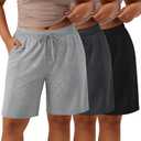 Velvelhall 3 Pack Women's Plus Size Bermuda Shorts Wide Leg Elastic Drawstring Athletic Shorts Yoga Pants with Pockets(Black, Dark Gray, Light Gray, 4X-Large)