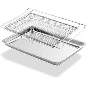 Upgraded LRAL302S LRAL303S Air Fryer Basket and Tray Replacement for LG Air Fryer Tray 304 Stainless Steel LG Stove Oven Parts Air Fry Basket Drip Pan Oven Airfryer Tray Rack, 1 Set