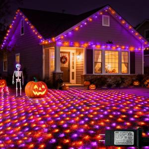 360LED Net Lights Halloween Decorations, 21ft x 5ft Purple Orange Mesh Lights with 8 Modes & Timer, Connectable Waterproof Twinkle String Light for Bushes Tree Garden Lawn Holiday Outdoor Party