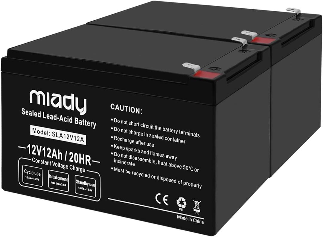 Miady 12V 12Ah Rechargeable Sealed Lead Acid Battery (2 Packs)