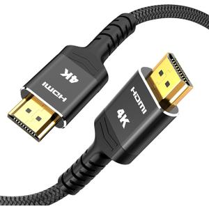Highwings 4K Long HDMI Cable 15FT - 4K@60Hz HDR Braided HDMI Cord, 18Gbps High Speed with Ethernet/ARC, 3D, HDCP 2.2, ARC, Compatible for PS-5/4/3/4K HDTV/Monitor/Projector/Streaming Media (Black)