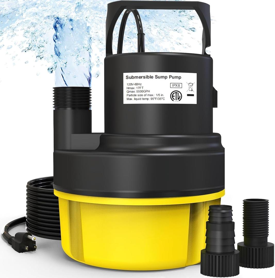 Pool Cover Pump - 1HP 3Water Pump Auto On/e, 25FT Cord Sump Pump for Pool Draining, Basements, Floods, Pond Pump and Hot Tub Water Removal