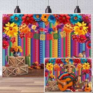 Dudaacvt 7x5ft Mexican Party Decorations Mexican Theme Backdrop Fiesta Photo Backdrop Cinco De Mayo Carnival Colorful Flags Striped Floral Banner Table Decor Background