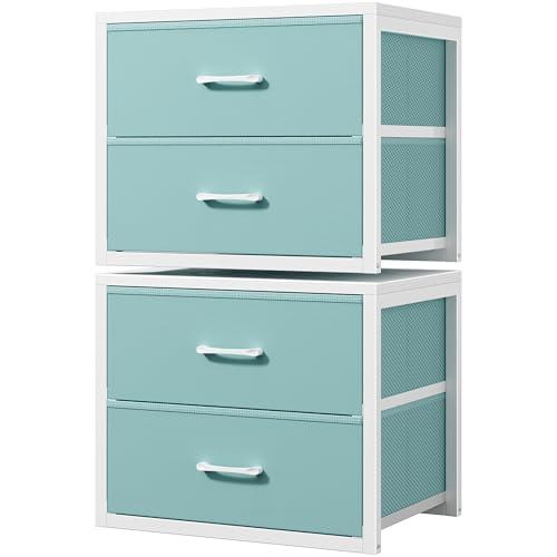BOLUO Stackable Storage Drawers Closet Organizers and Storage Fabric Blue 2 Drawer Dresser for Bedroom 2 Packs Modern