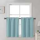 Gwine Short Curtains 30 Inch Length, Light Filtering Small Kitchen Window Curtains Tiers Over Sink, Half Window Treatments for Bathroom Basement Rod Pocket, 2 PCS, Each 30" Wx30 L, Aqua
