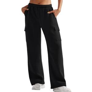 YEOREO Sweatpants Women's Cargo Pants Fleece Lined Wide Leg Joggers Baggy Drawstring Nairi Sweat Pants with Pockets Size M