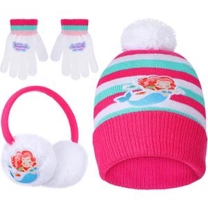 Cutecrop 3 Pcs Kids' Winter Hat Earmuffs and Kids Gloves Set, Winter Soft Plush Beanie Gloves Ear Warmer for Age 4-7