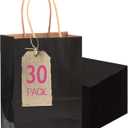 Qiqee 30-Packs Black Gift Bags with Handles Bulk 4.5"x2.5"x6" Mini Size Kraft Party Paper Bags
