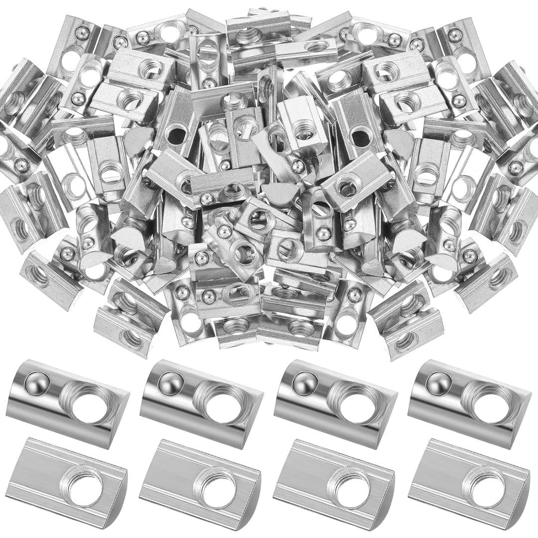 Yaocom 100 Pcs 4040 Series M8 T Nuts Half Roll in Spring Silver Thread Spring Carbon Steel European Standard T Nut for Aluminum Extrusion Profile