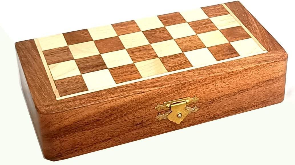 Giyana Wooden Magnetic Chess Set with Chess Pieces Folding Game Board with Storage Gifts for Family 7x7 Inch