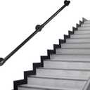 Pipe Stair Handrail, 7 Ft Metal Staircase Handrail, Black Galvanized Industrial Iron Hand Rail for Indoor & Outdoor Wall Mount Support, Wall Hand Railing,Safety Handle, Steps Baluster(HR08)