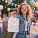 Brylla 16 PCS Pink Bows & Cherry Gifts Bag Bulk, Small Pink Gift Bag, Coquette Goodie Bag Party Favor Paper Bags for Birthday Party Wedding