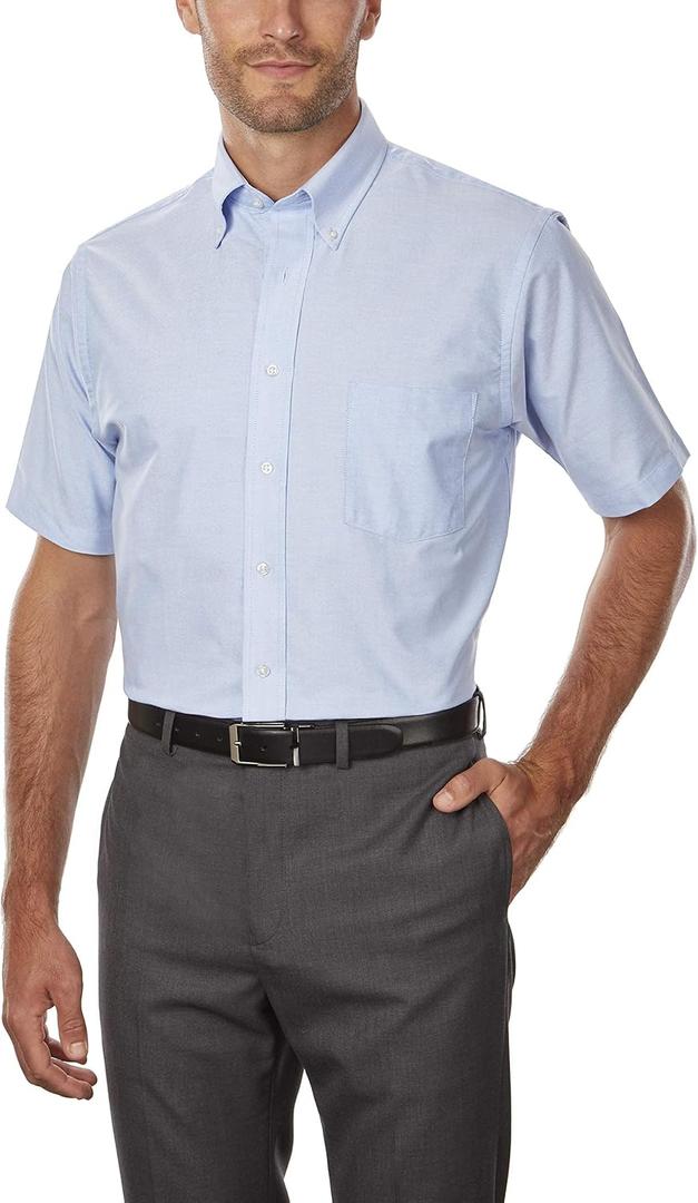 Van Heusen Men's Short Sleeve Regular Fit Oxford Solid Dress Shirt (18.5"-19" Neck, Blue)