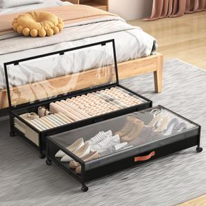 Under Bed Storage Containers With Wheels 54L Large Underbed Shoes Blankets Clothes Toy Storage Drawers For College Dorms Bedrooms Nursery Rooms Organization (Black 2 Pack, XXL(36"x16.6"x7.28"))