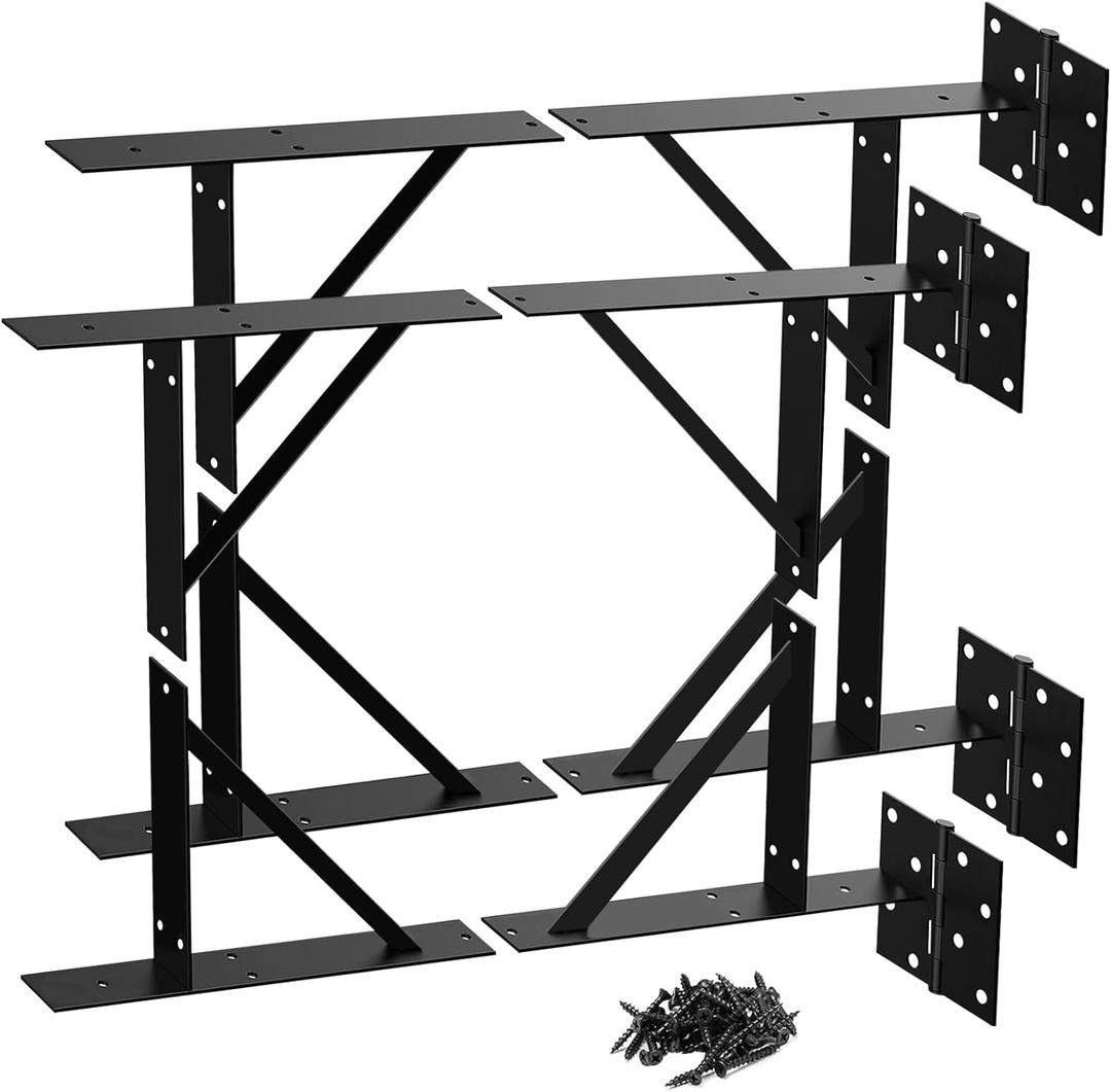 Heavy Duty Fence Gate Hardware Kit-Complete Set with Brackets, Hinges, Handles for Wood, Vinyl & Driveway Gates-Sturdy Construction-Easy Installation for Outdoor Gates(2 Set, Black)