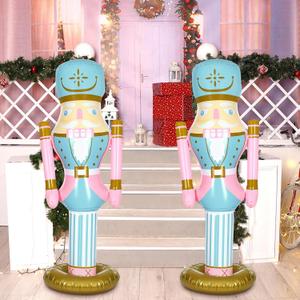 Leyndo 2pcs 5 ft Inflatable PVC Pastel Easter Pink Nutcracker Figures July of Christmas Decor for Xmas Indoor Outdoor Lawn Weatherproof Decor