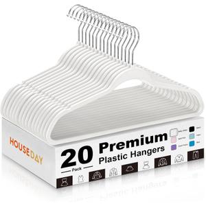 HOUSE DAY Ivory Plastic Hangers 20 Pack - Heavy Duty Non-Velvet Hangers with 360 Swivel Hook & Non Slip Notches - Slim Space Saving Clothes Hangers, Durable Closet Organizers for Coats Shirts Dresses