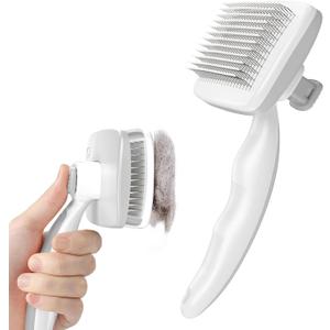 Pecute Self-Cleaning Slicker Brush for Dogs, Cats, Lightweight Dog Brush for Shedding Massaging Grooming, Cat Brush Gently Removes Loose Fur Undercoat for Small Dogs Cats Rabbits of All Hair Types (Medium, Gray)