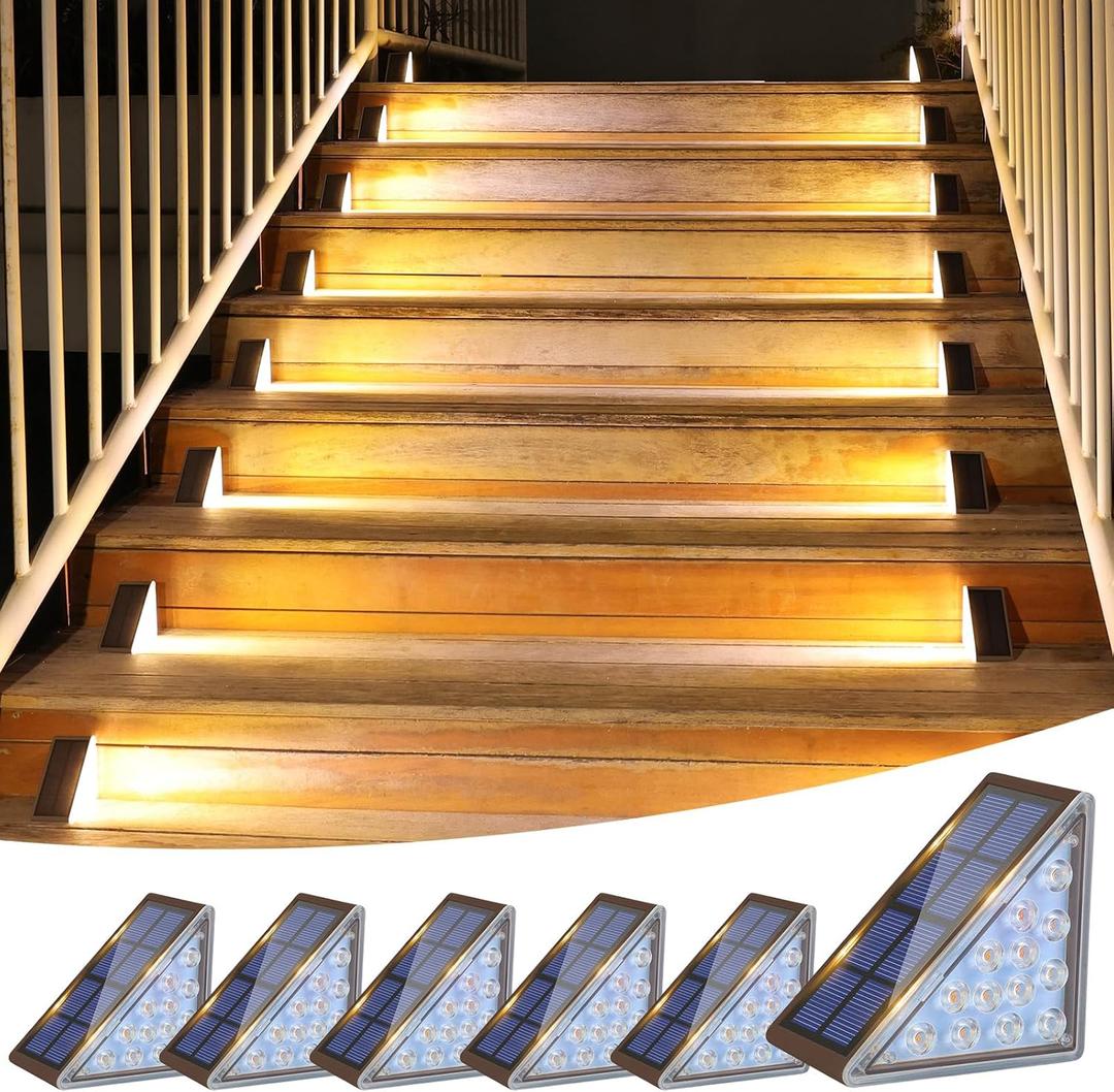 VOLISUN Solar Step Lights Outdoor Waterproof, LED Outdoor Stair Lights, Solar Step Light for Outside, Deck Light Decor for Stair, Front Porch and Patio(Brown,6 Pack)