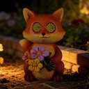 Garden Statues Fox with Solar Moving LED Eyes Outdoor Animal Figurines Decorations for Patio Yard Lawn Ornaments Gifts for Birthday Easter Housewarming (Fox)