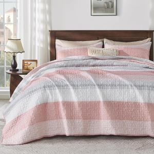Andency Pink Quilt Queen(90x96Inch), 3 Pieces (1 Striped Quilt and 2 Pillowcases) Patchwork Striped Bedspread Coverlet Set, Soft Microfiber Lightweight All Season Quilted Bedding Set Andency Pink Quilt Queen(90x96Inch), 3 Pieces (1 Striped Quilt and 2 Pillowcases) Patchwork Striped Bedspread Coverlet Set, Soft Microfiber Lightweight All Season Quilted Bedding Set