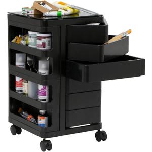 Kubx Rotating 4-Sided Mobile Storage Organizer with Glass Top Multiple Compartments