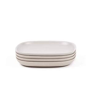 EKOBO Side Plate Set of 4 – 7" BPA-Free Eco-Composite Plates – Lightweight and Durable Dessert or Snack Plates – Robust Bamboo Plates Reusable for Kids and Adults (Stone)