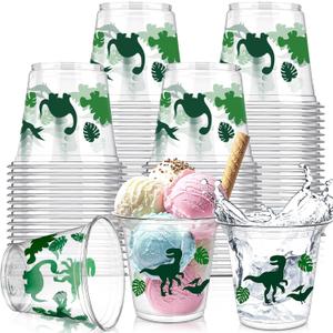 50 Pcs 9oz Dinosaur Cup Dinosaur Ice Cream Cups Plastic Disposable Clear Snack Bowls Dessert Bowls for Hot or Cold Soup Sundae Yogurt Supplies(Green)