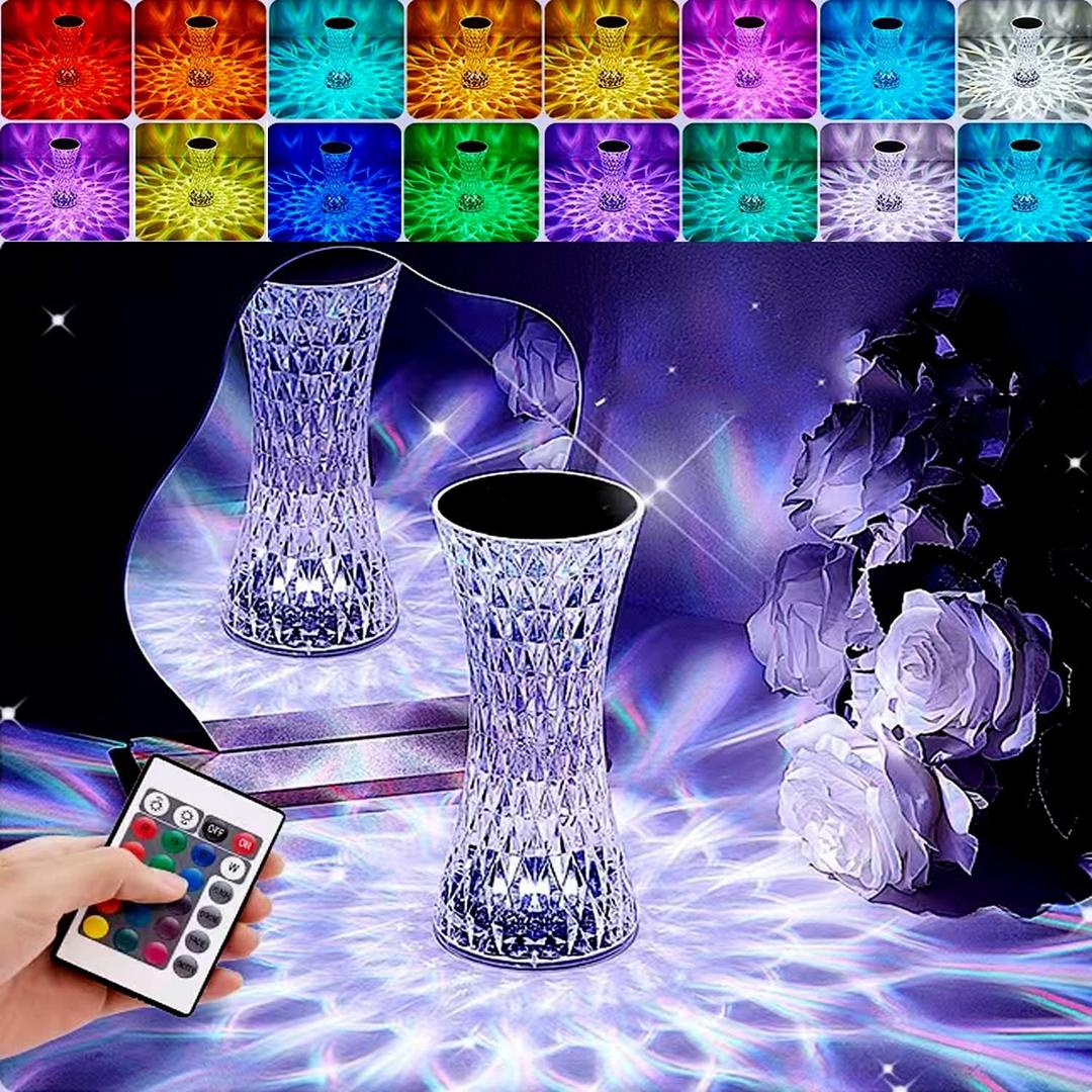 Touch Control Crystal Table Lamp,16 Color Changing Diamond Bedside Lamp,USB Charging Acrylic Lamp,LED Night Light Crystal Diamond Table Lamp,Bedroom,Living Room,Office Decoration