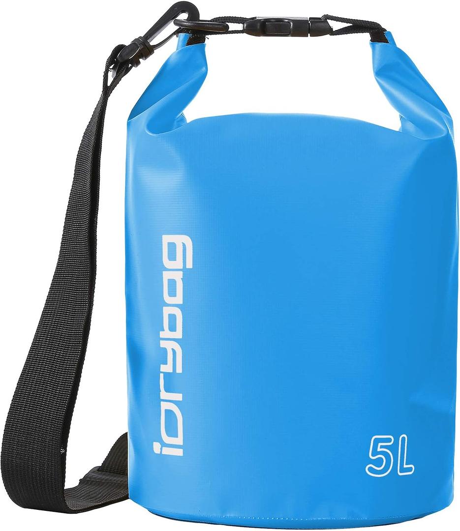IDRYBAG Dry Bag for Kayaking Waterproof 2L/5L/10L/15L/20L, Small Dry Sack Waterproof Bag for Boating (light blue)
