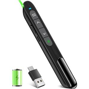 Presentation Clicker Green Laser Light BT/RF 2.4GHz Dual Modes, Rechargeable Wireless Presenter Remote for Powerpoint Presentations Pointer Slide Clicker for Mac Computer